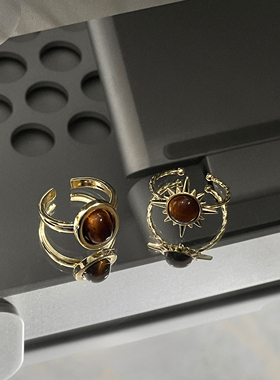 复古美拉德虎眼石戒指小众设计