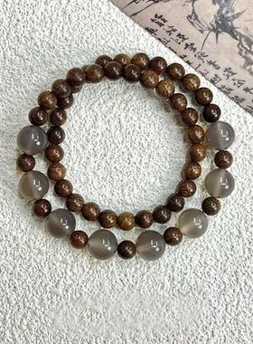 新中式金丝串珠檀木双层古风手链