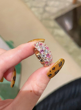 爆闪满天星樱花粉满钻戒指女