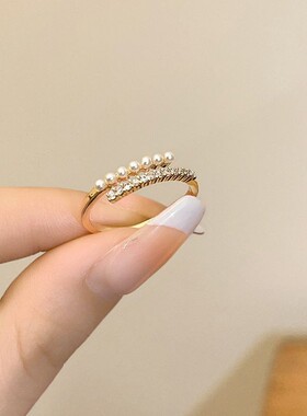网红冷淡风珍珠戒指女