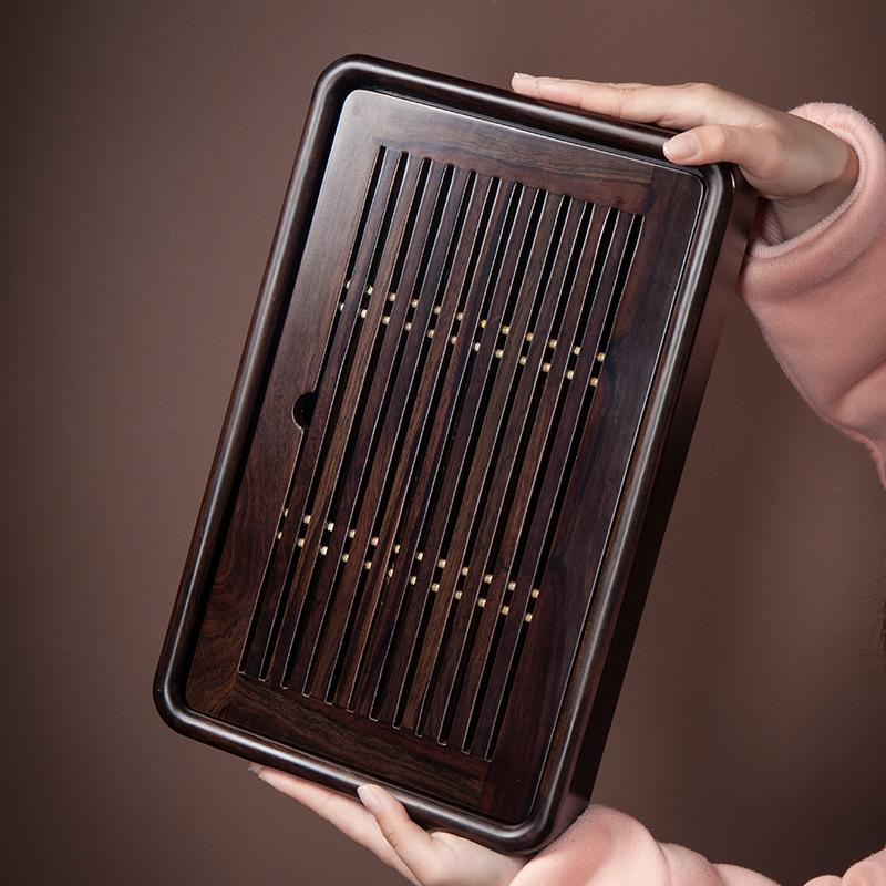 黑檀木实木茶盘茶台茶海家用简约办公室盛水蓄水小型茶台干泡托盘 - 图0