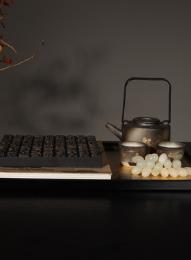 新中式样板房会所餐厅彩银茶具水墨活字印刷茶几饰品组合摆件