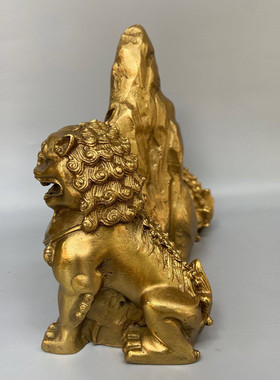 黄铜石敢当大号双狮石敢当 黄铜石敢当