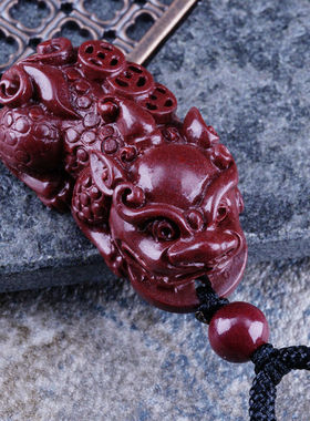 原矿保真朱砂吞金兽貔貅吊坠钥匙扣男女款项链挂件本命年礼物