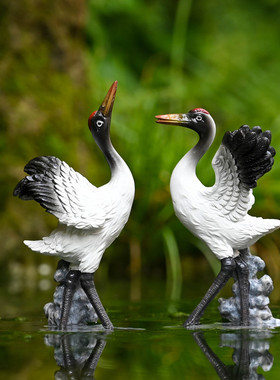 仿真树脂松鹤摆件假山盆景造景装饰小仙鹤客厅桌面微景观白鹤摆设