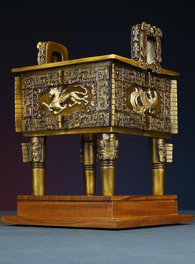 铜欣祥 黄铜四神兽四方鼎摆件鼎盛客厅办公室桌面装饰品开业送礼