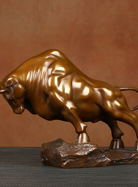 铜欣祥紫铜开拓牛铜牛摆件牛气冲天工艺品开业礼品办公室玄关装饰