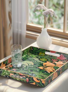 长方形托盘-威廉莫里斯款 黄色 NDF材料 浴室宝石图案托盘茶水盘