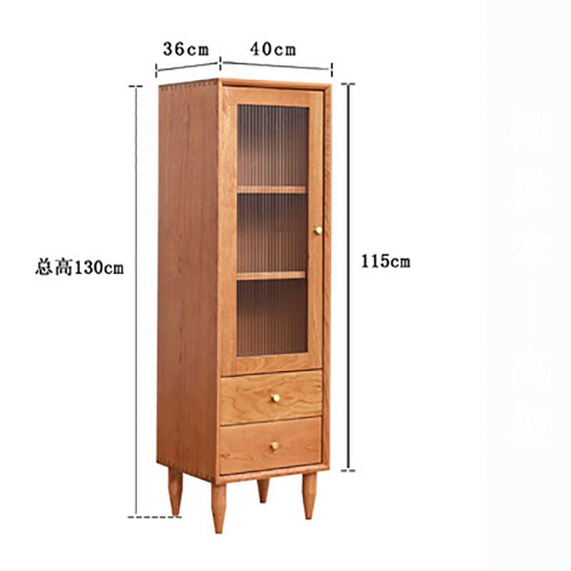 北欧窄柜实木边柜原木樱桃木日式家用书柜玄关柜玻璃门抽屉储物柜 - 图2
