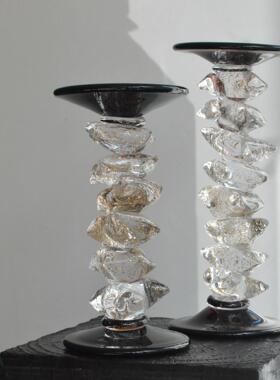 绝美中古烛台重工琉璃金棕肌理冰块复古高级艺术氛围感摆件蜡烛托