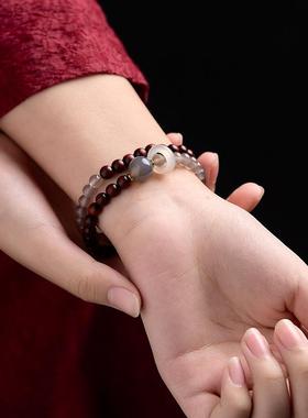 五台山小叶紫檀灰玛瑙转运珠双圈