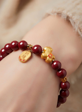天然朱砂本命年女款红色手链手串