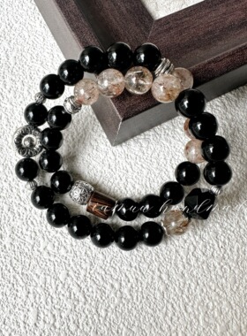 天然黑金超七水晶黑曜石手链手串