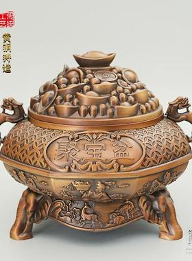 黄铜八仙元宝聚宝盆金色彷古色可招摆件财客厅家居装饰创意工艺礼