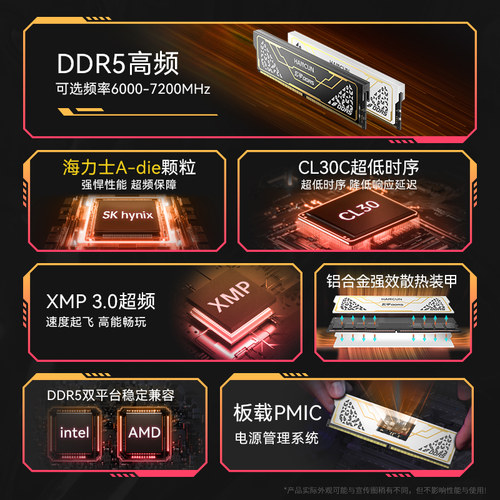 HC汉存内存条ddr5电脑16g套条C28 台式32gb 64g 128g 6000 海力士 - 图1