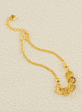 金包银碎冰冰五帝钱手链钱多多女新中式设计师链条手串正品不掉色