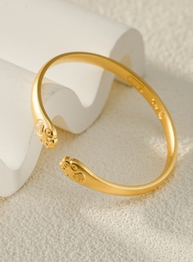 金包银猫爪开口手镯女款时尚招财纳福首饰纯银足金送定情信物款式