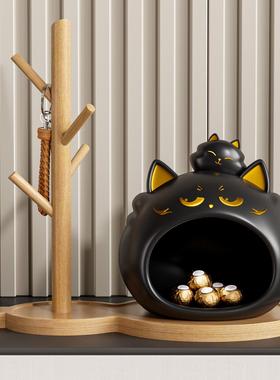招财黑猫钥匙收纳玄关摆件客厅装饰玄关置物架乔迁之喜入宅礼物