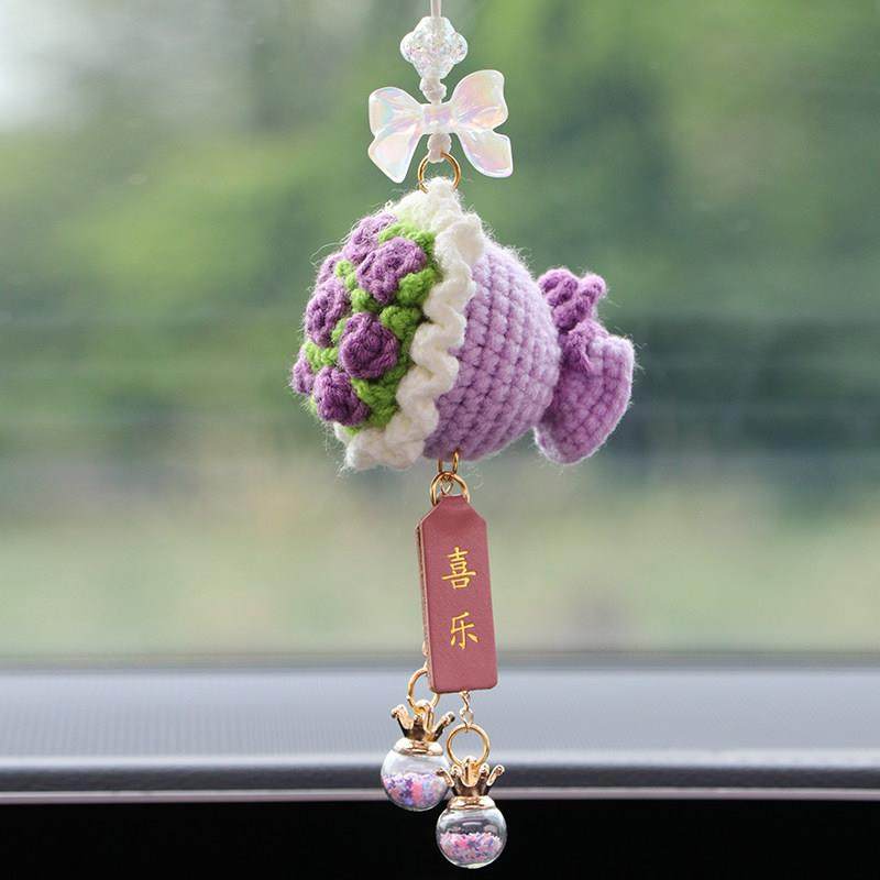2025新款汽车挂件车载挂饰女生车内装饰用品后照镜吊坠毛线 线玫,淘宝优惠券,粉丝福利购,淘宝优惠卷