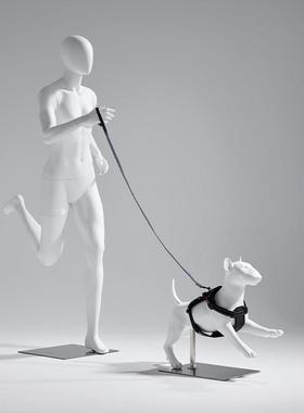 跑步狗模橱窗装饰狗道具玻璃纤维大号狗摆件店铺陈列道具装饰品