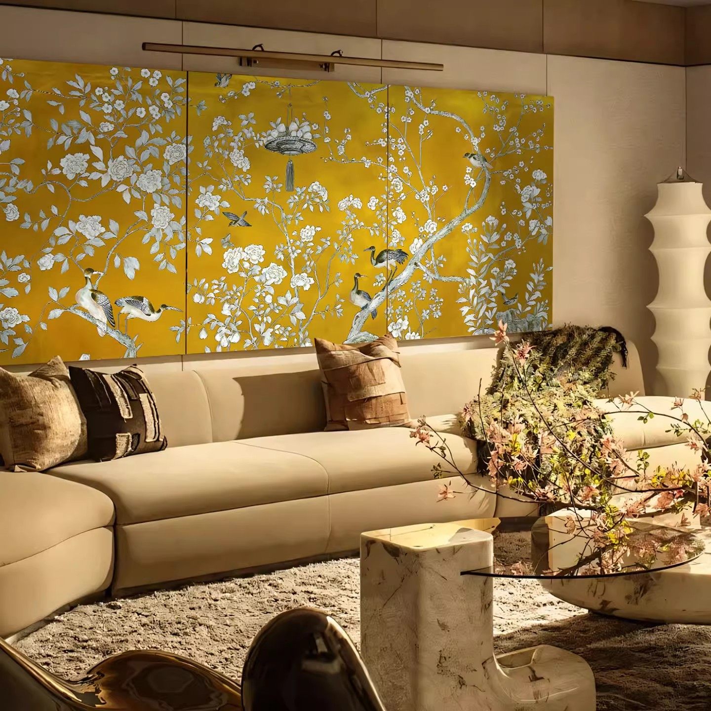 东方美学新中式壁布花鸟古代壁纸餐厅酒店前台硬包背景墙宋氏墙布,淘宝优惠券,粉丝福利购,淘宝优惠卷