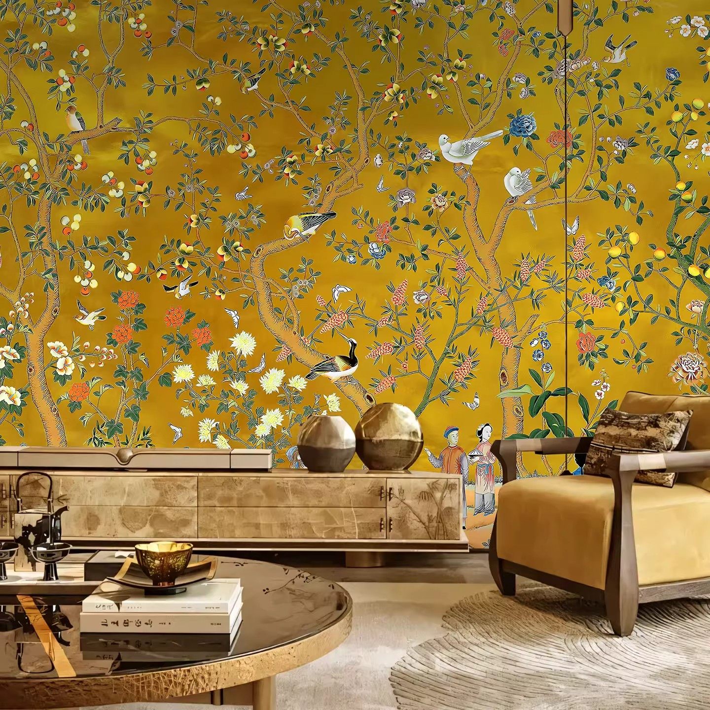 东方美学新中式壁布花鸟古代壁纸餐厅酒店前台硬包背景墙宋氏墙布,淘宝优惠券,粉丝福利购,淘宝优惠卷