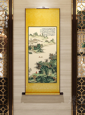中式挂画卷轴玄关装饰画客厅山水国画走廊过道壁画餐厅书房墙画