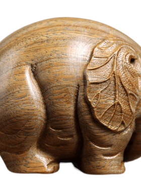 天然绿檀香木手工实木木雕刻乖萌可爱大象文玩手把件摆件