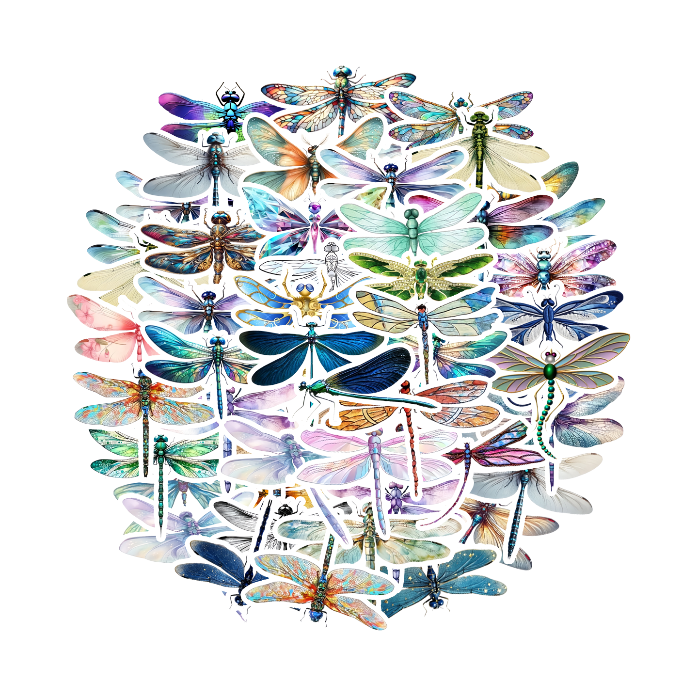 50张创意简约多彩渐变色蜻蜓小清新贴纸diy手机笔记本电脑手账本水杯充电宝ipad行李箱桌面墙面防水装饰贴画,淘宝优惠券,粉丝福利购,淘宝优惠卷