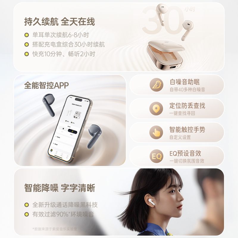 soaiy索爱音乐耳机MT1蓝牙耳机无线运动超长续航官方正品2025新款