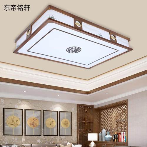 新中式实木胡桃木色客厅灯智能语音圆形餐厅灯家用复古中式卧室灯 - 图0