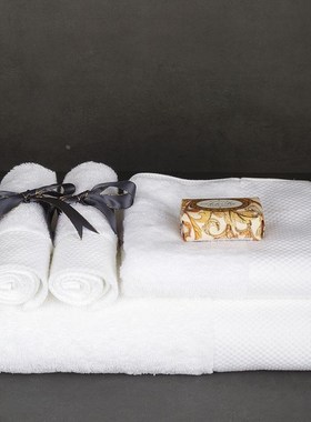 纯白毛巾浴巾方巾丝带毛巾绑带样板房酒店浴室软装饰用品摆件套装