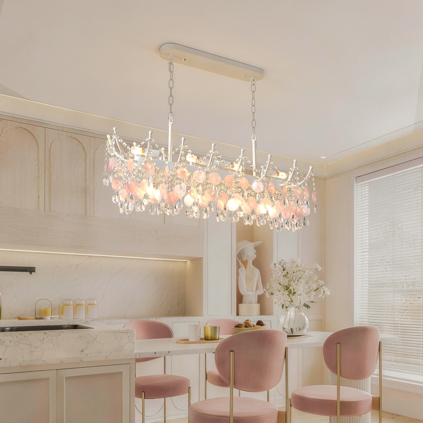 NEIWAI内外法式轻奢水晶餐厅吊灯创意粉色贝壳奶油风餐桌吧台灯具,淘宝优惠券,粉丝福利购,淘宝优惠卷