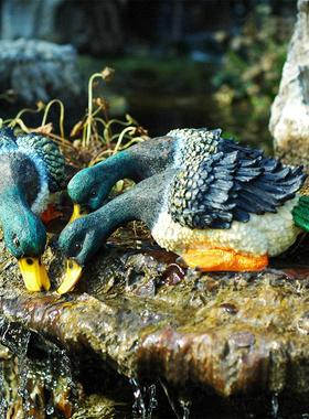 彷真可爱喝水鸭树脂动物摆件别墅花园庭院鱼池水池装饰品造景雕塑