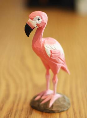 鹿妖商店 火烈鸟手工木雕摆件 天然木雕 粉色火烈鸟 北欧风 ins风