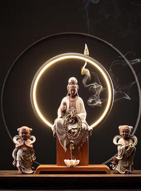 久造中式陶瓷禅意观音菩萨佛像摆件家居客厅玄关装饰摆设金童玉女