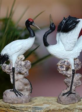 假山水景摆件景仙鹤小白鹤丹顶鹤动物鱼鱼池90320微景观缸饰盆景