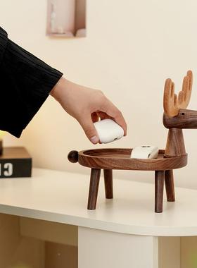 黑关胡桃实木收纳物托托盘鞋柜上置摆件装饰木雕玄首饰 21032钥匙