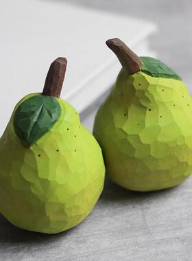 梨顺顺梨梨!原创纯手治工香梨雕 愈系木水果70389雪摆件生日祝福