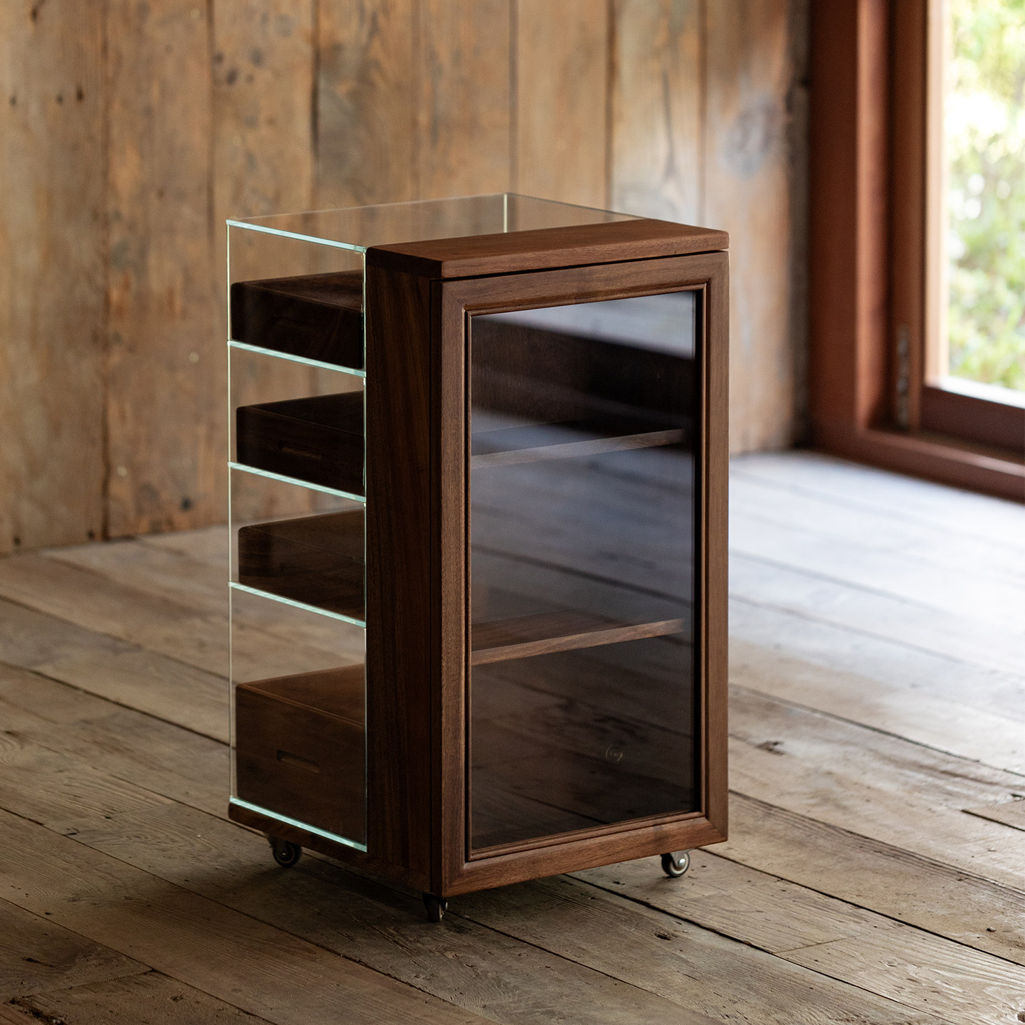 里作中式黑胡桃木储物柜可移动复古风玻璃柜高颜值家用客厅置物柜,淘宝优惠券,粉丝福利购,淘宝优惠卷