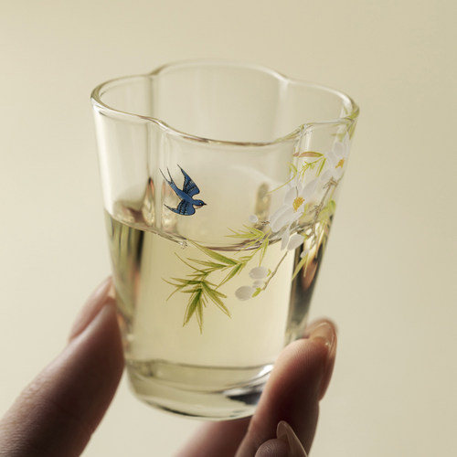 里作 燕归来透明玻璃花口杯精致高端女神杯功夫茶具品茗杯主人杯 - 图0