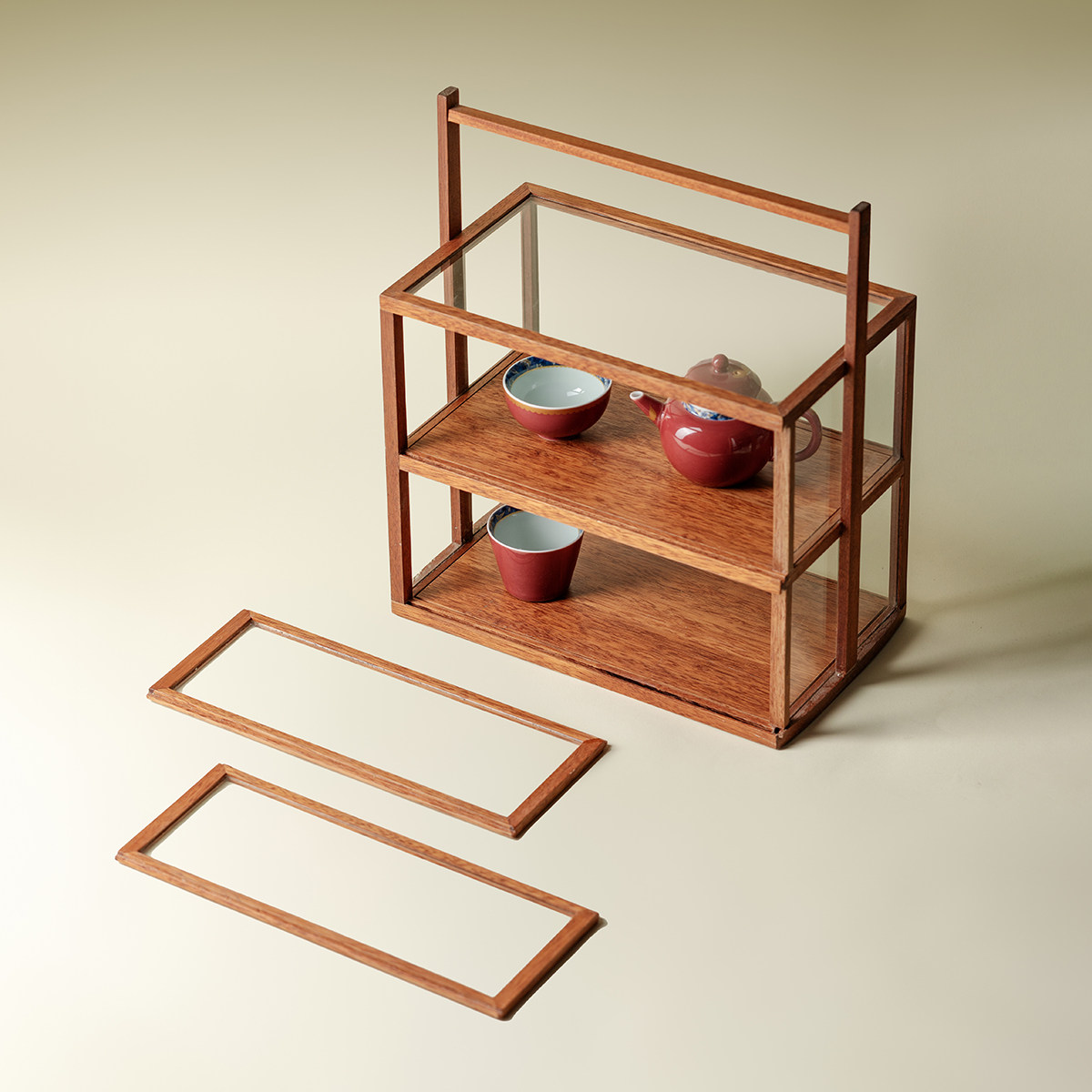 里作 新中式花梨木双层玻璃收纳柜茶杯茶壶陈列展示柜茶具收纳架,淘宝优惠券,粉丝福利购,淘宝优惠卷