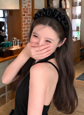 黑色褶皱宽边发箍女2026高颅顶显脸小头箍遮白发压发卡发捆不勒头