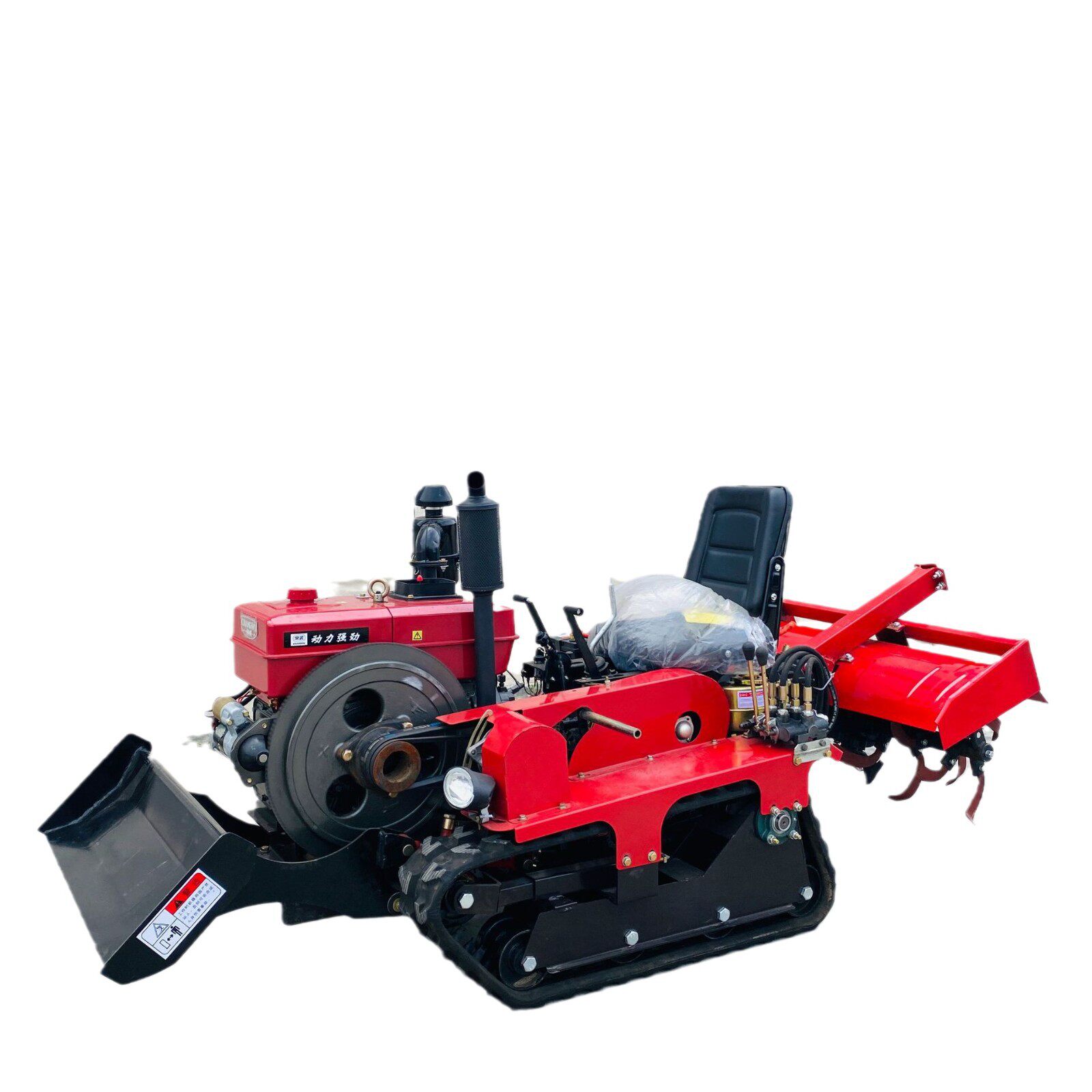 Small dual-purpose crawler-type multi-functional riding micro-tiller, rotary tillage and trenching for agricultural use, both for water and drought purposes