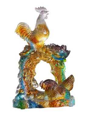琉璃吉祥幸福生肖鸡摆件居家客厅酒柜装饰乔迁结婚祝福工艺品送礼