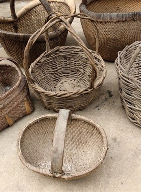 民俗怀旧农村旧农具竹编柳编提篮竹筐子复古装饰摆件道具老物件