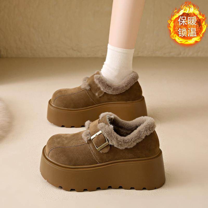 加绒全包厚底勃肯鞋女秋冬2025新款一脚蹬乐福棉鞋35码增高雪地靴,淘宝优惠券,粉丝福利购,淘宝优惠卷