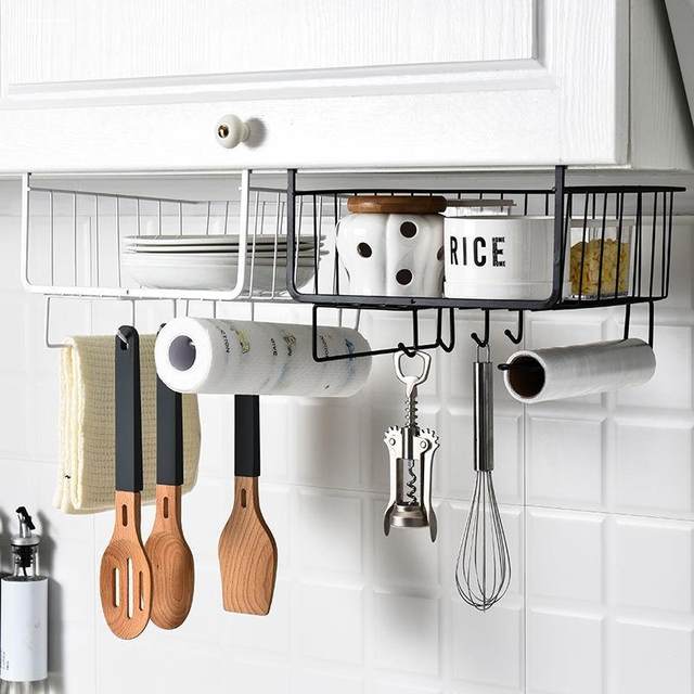 Kitchen cabinet shelf under the table hook rack wardrobe partition layer storage under the basket dormitory storage good items