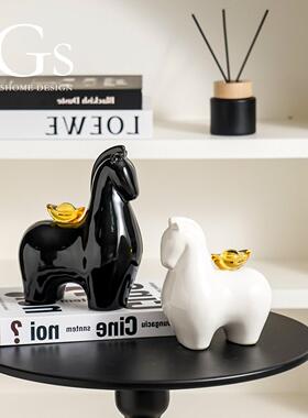 2026年马上有钱创意摆件陶瓷客厅电视柜玄关招财装饰乔迁开业礼物