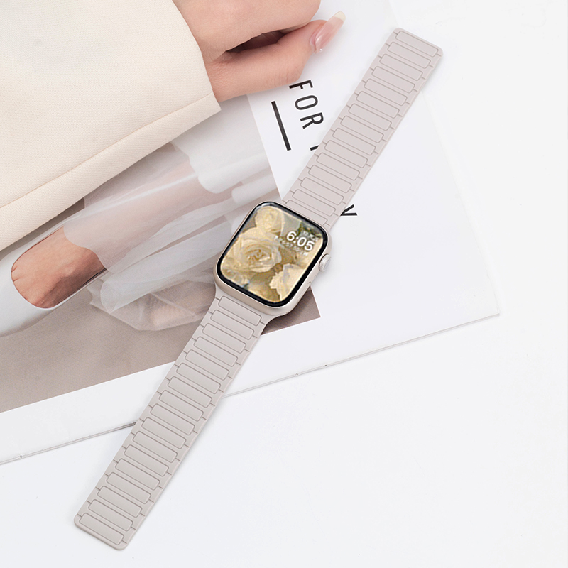 张婧仪同款适用苹果s10新款手表表带iwatch10腕带applewatch9磁吸s9硅胶S8精致Ultra2运动SE女款s7男款s6粉色-图1